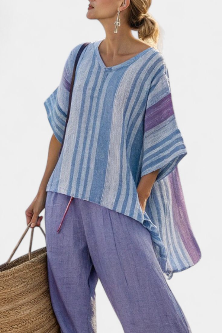 Zellora | Elegant Lavender & Sky Blue Top & Linen Pants